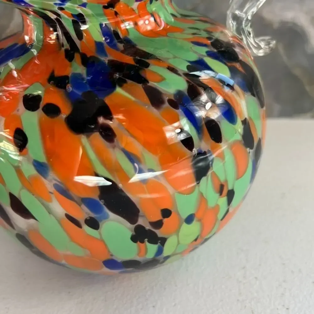Vintage Hand Blown Art Glass Comfety Spotted Heavy Vase 2 Handles